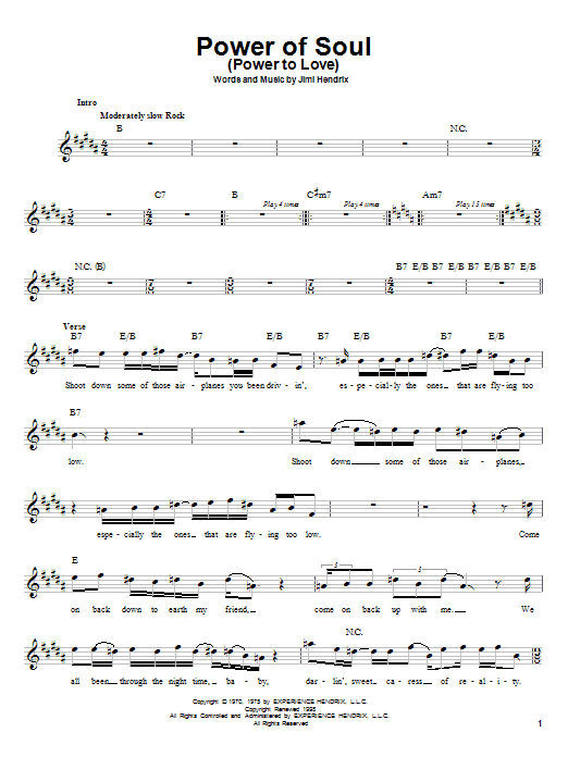 Jimi Hendrix Power Of Soul (Power To Love) sheet music notes and chords. Download Printable PDF.