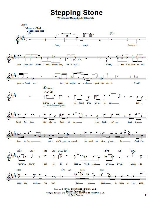 Jimi Hendrix Stepping Stone sheet music notes and chords. Download Printable PDF.