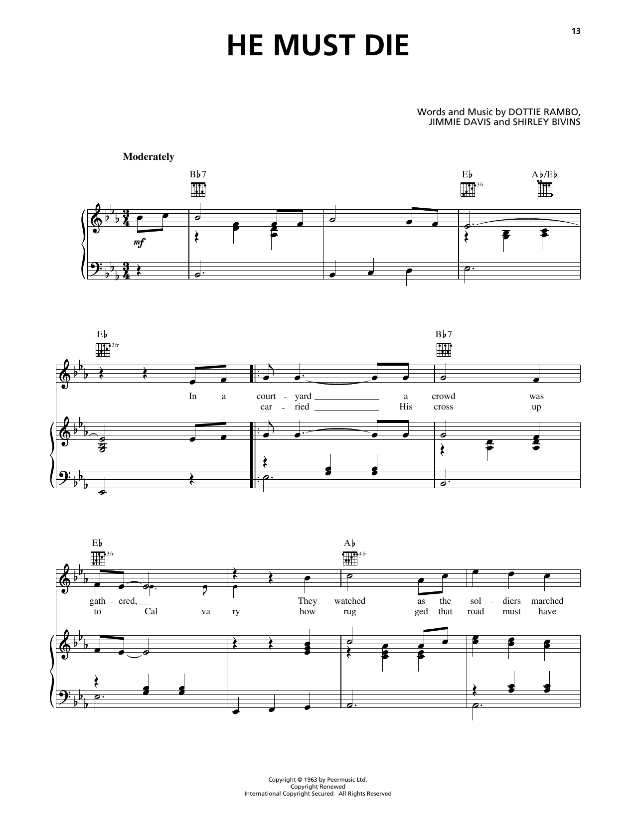 Jimmie Davis He Must Die sheet music notes and chords arranged for Piano, Vocal & Guitar Chords (Right-Hand Melody)