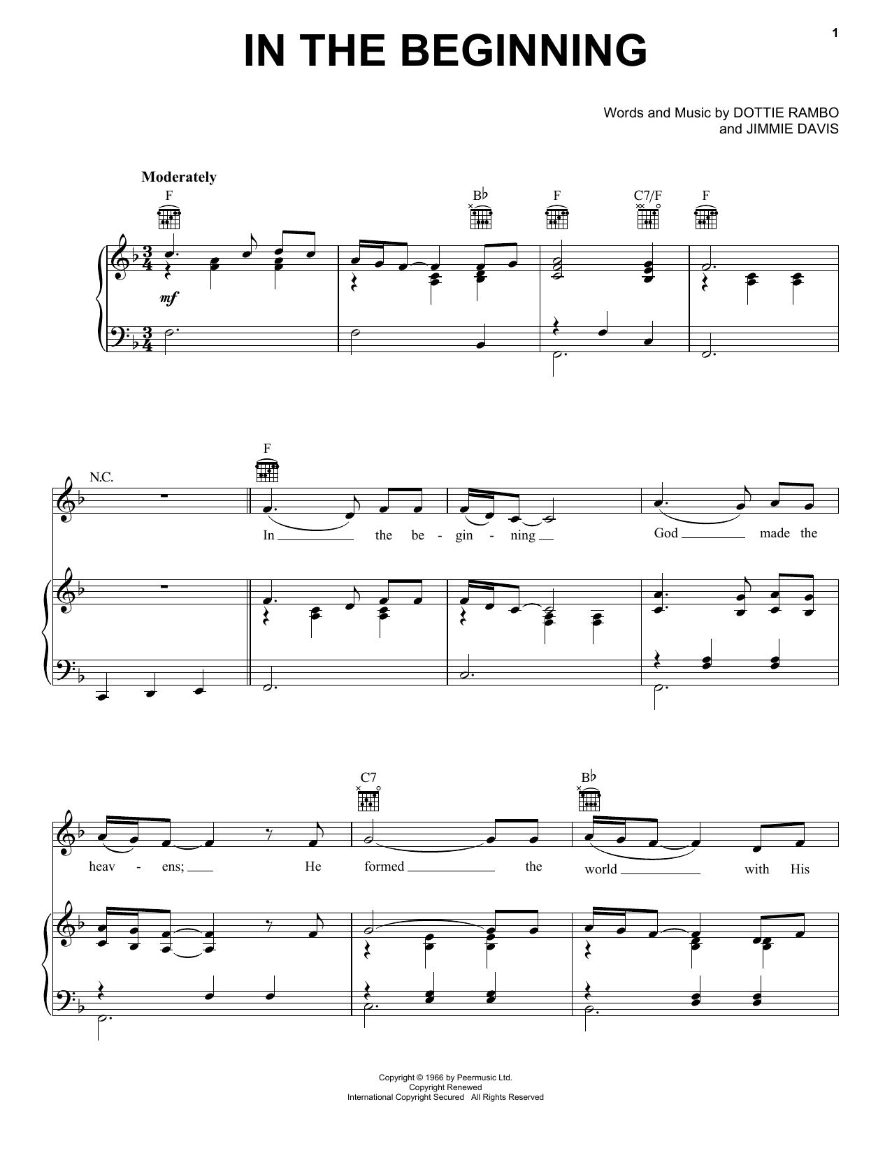 Jimmie Davis In The Beginning sheet music notes and chords arranged for Piano, Vocal & Guitar Chords (Right-Hand Melody)