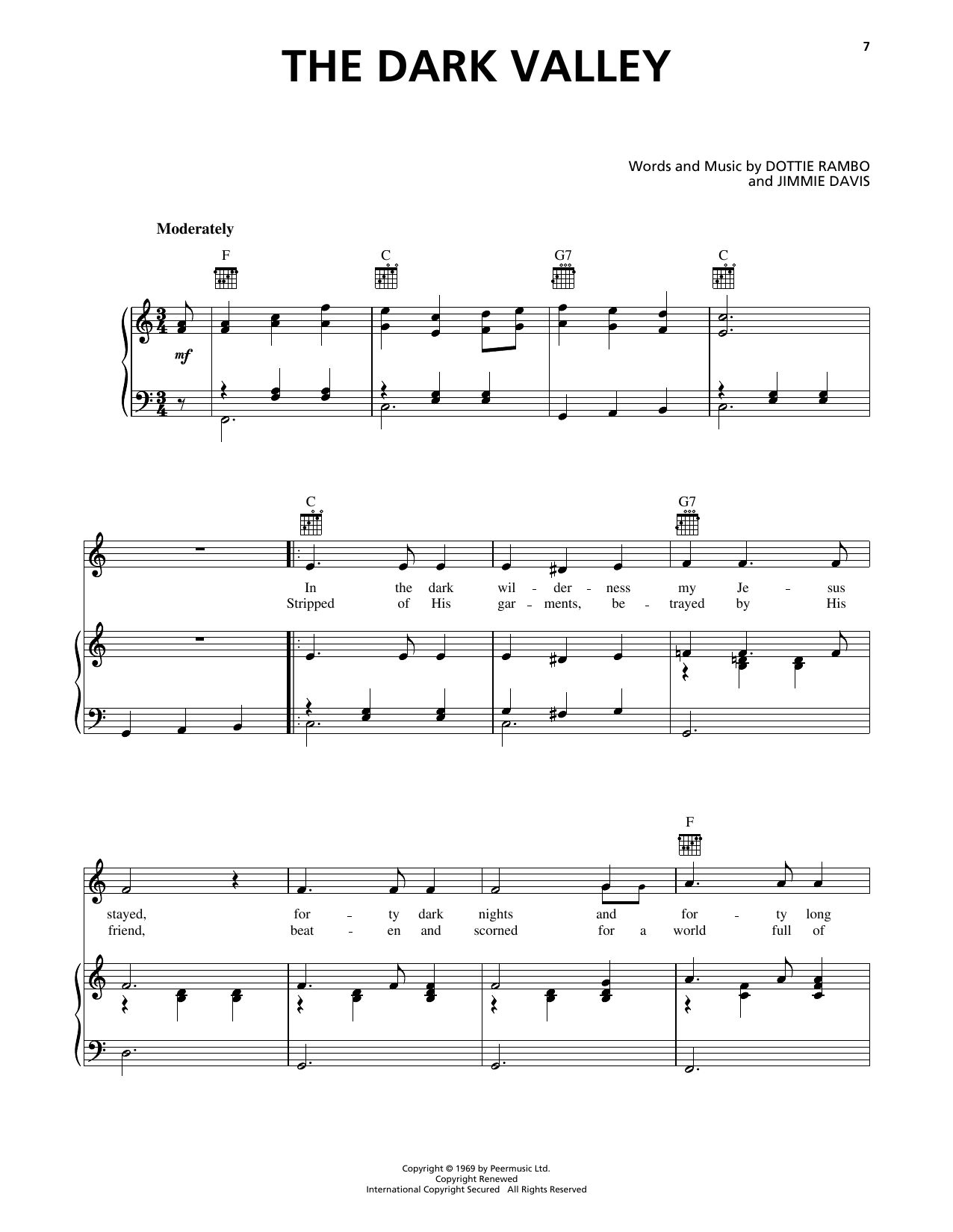 Jimmie Davis The Dark Valley sheet music notes and chords arranged for Piano, Vocal & Guitar Chords (Right-Hand Melody)