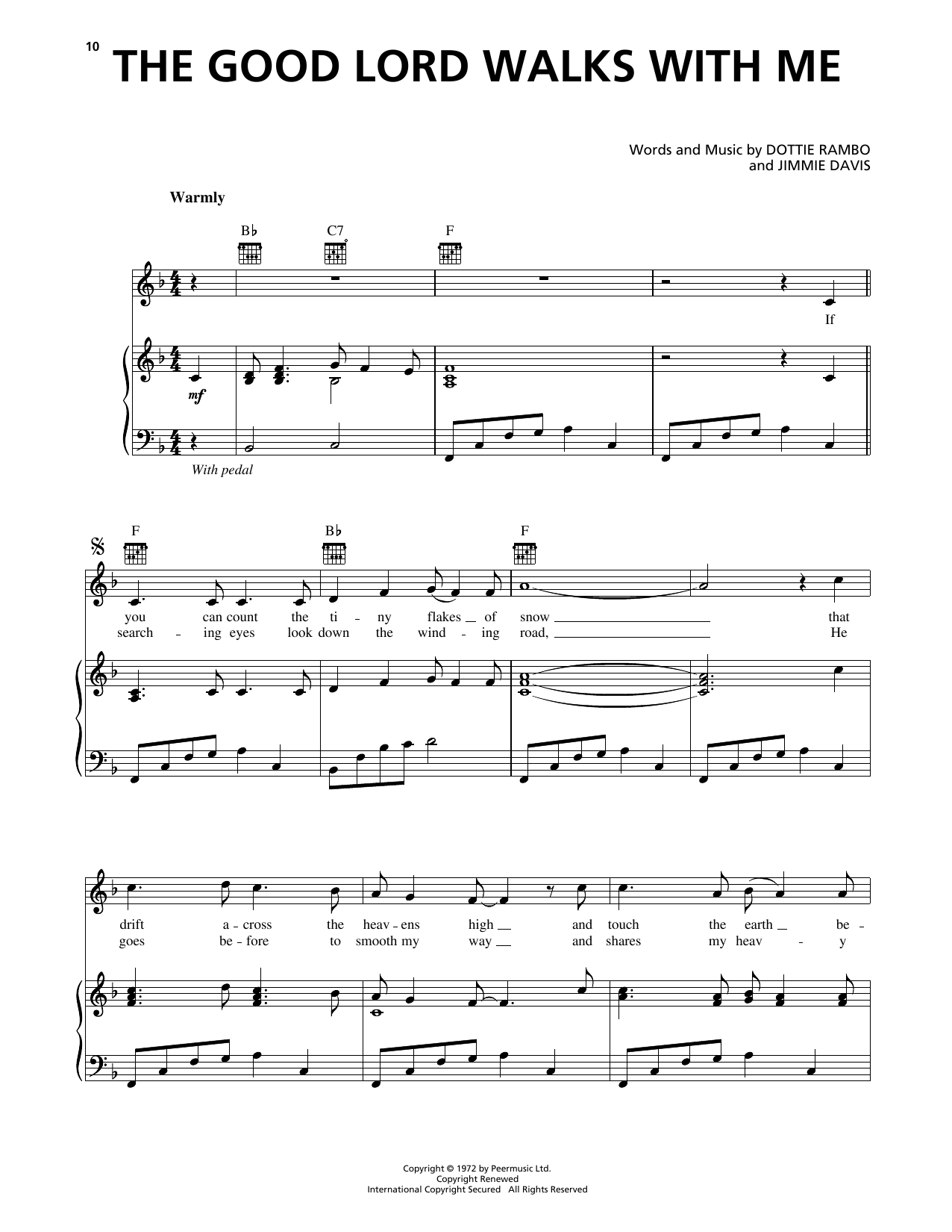 Jimmie Davis The Good Lord Walks With Me sheet music notes and chords arranged for Piano, Vocal & Guitar Chords (Right-Hand Melody)