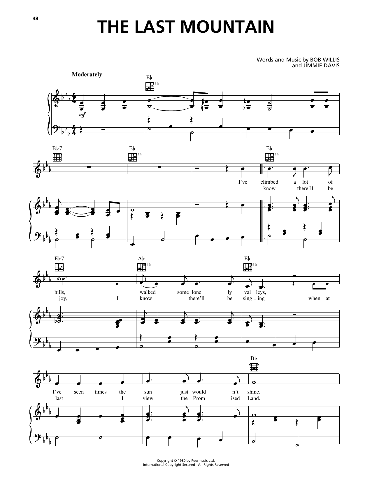 Jimmie Davis The Last Mountain sheet music notes and chords arranged for Piano, Vocal & Guitar Chords (Right-Hand Melody)