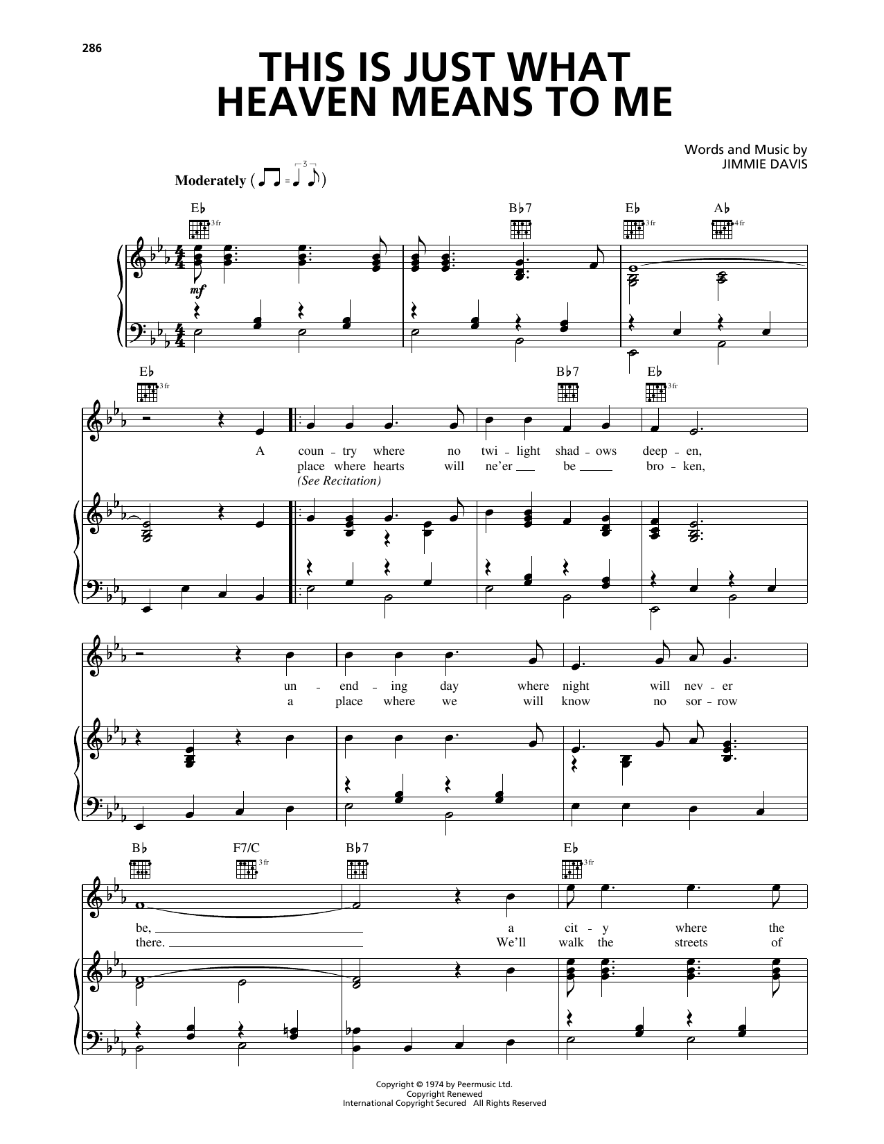Jimmie Davis This Is Just What Heaven Means To Me sheet music notes and chords arranged for Piano, Vocal & Guitar Chords (Right-Hand Melody)