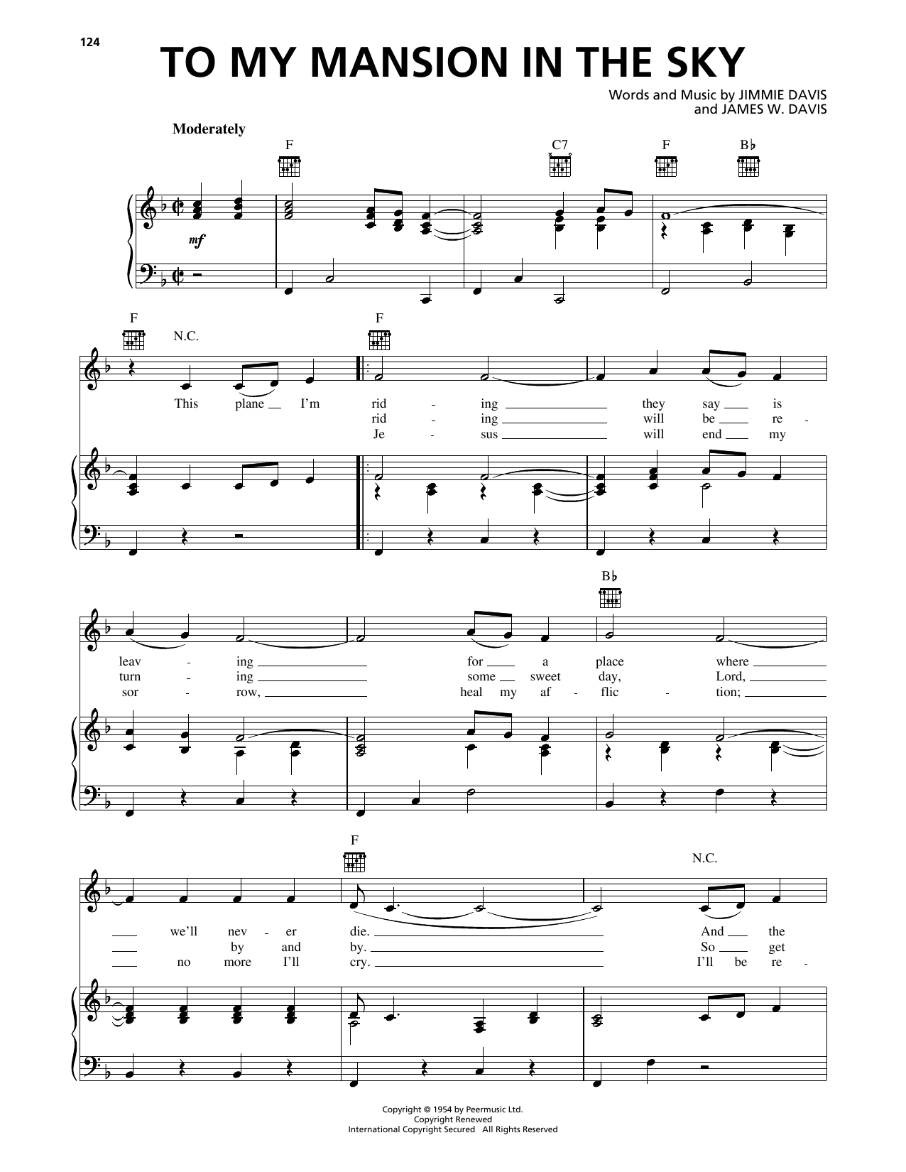 Jimmie Davis To My Mansion In The Sky sheet music notes and chords arranged for Piano, Vocal & Guitar Chords (Right-Hand Melody)