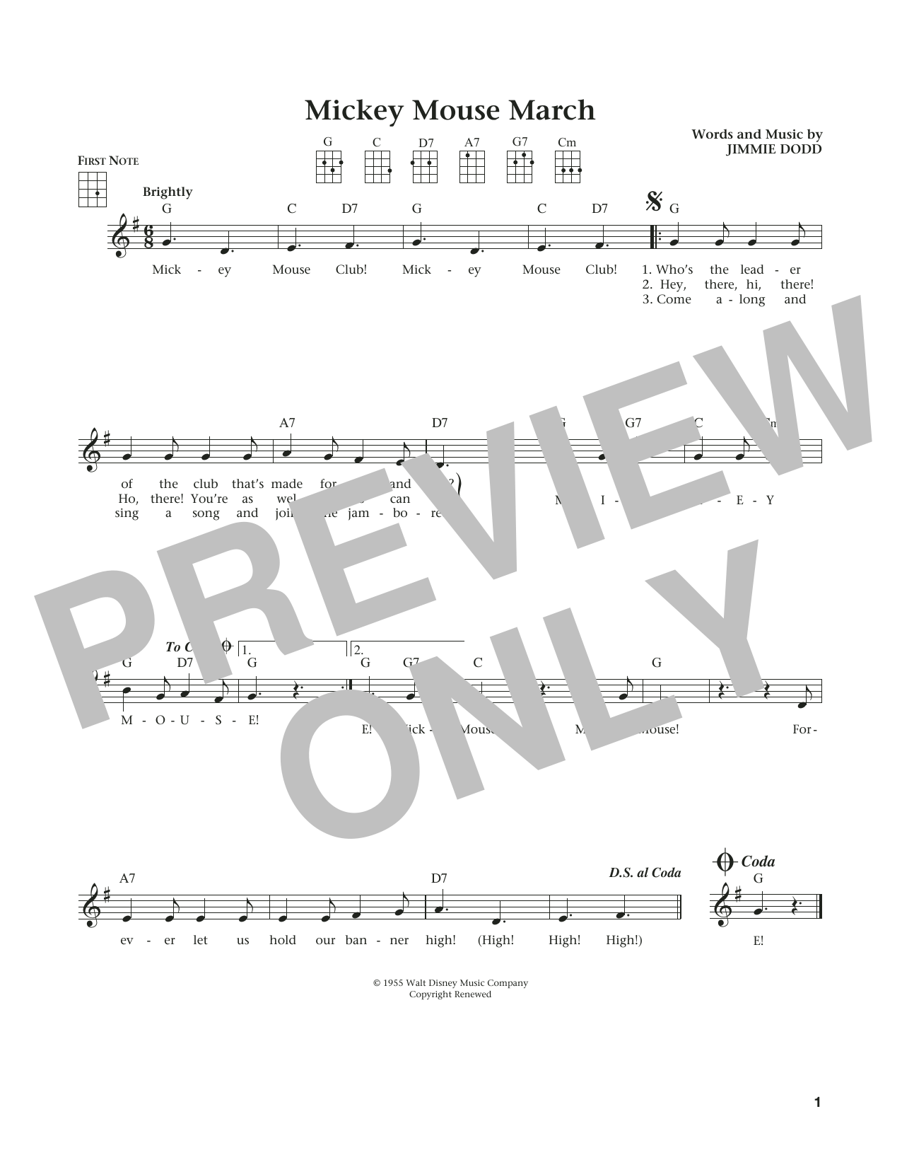 Jimmie Dodd Mickey Mouse March (from The Daily Ukulele) (arr. Liz and Jim Beloff) sheet music notes and chords arranged for Ukulele