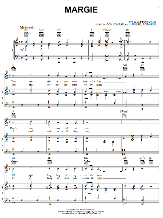 Jimmie Lunceford Margie sheet music notes and chords arranged for Piano, Vocal & Guitar Chords (Right-Hand Melody)