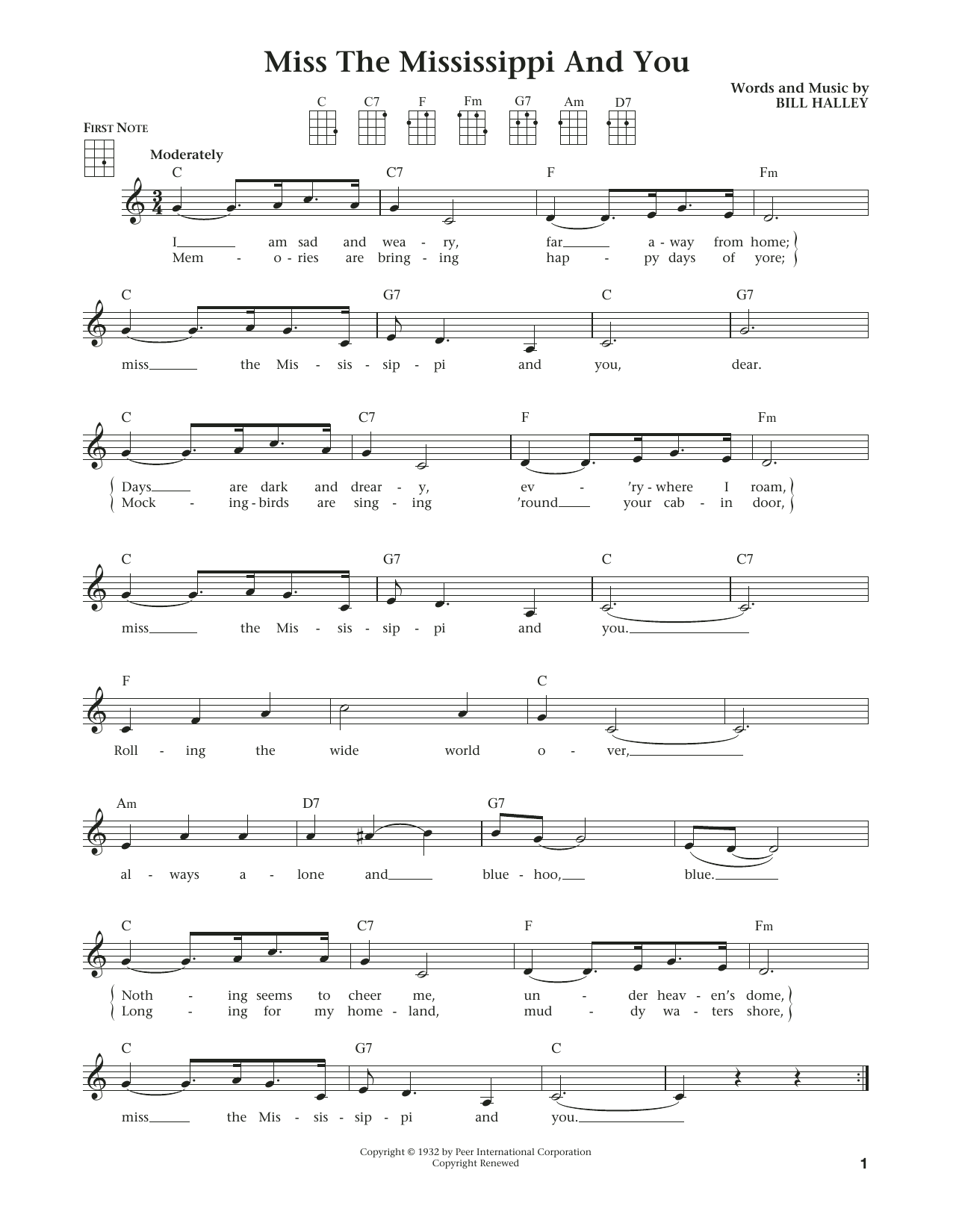 Jimmie Rodgers Miss The Mississippi And You (from The Daily Ukulele) (arr. Liz and Jim Beloff) sheet music notes and chords arranged for Ukulele
