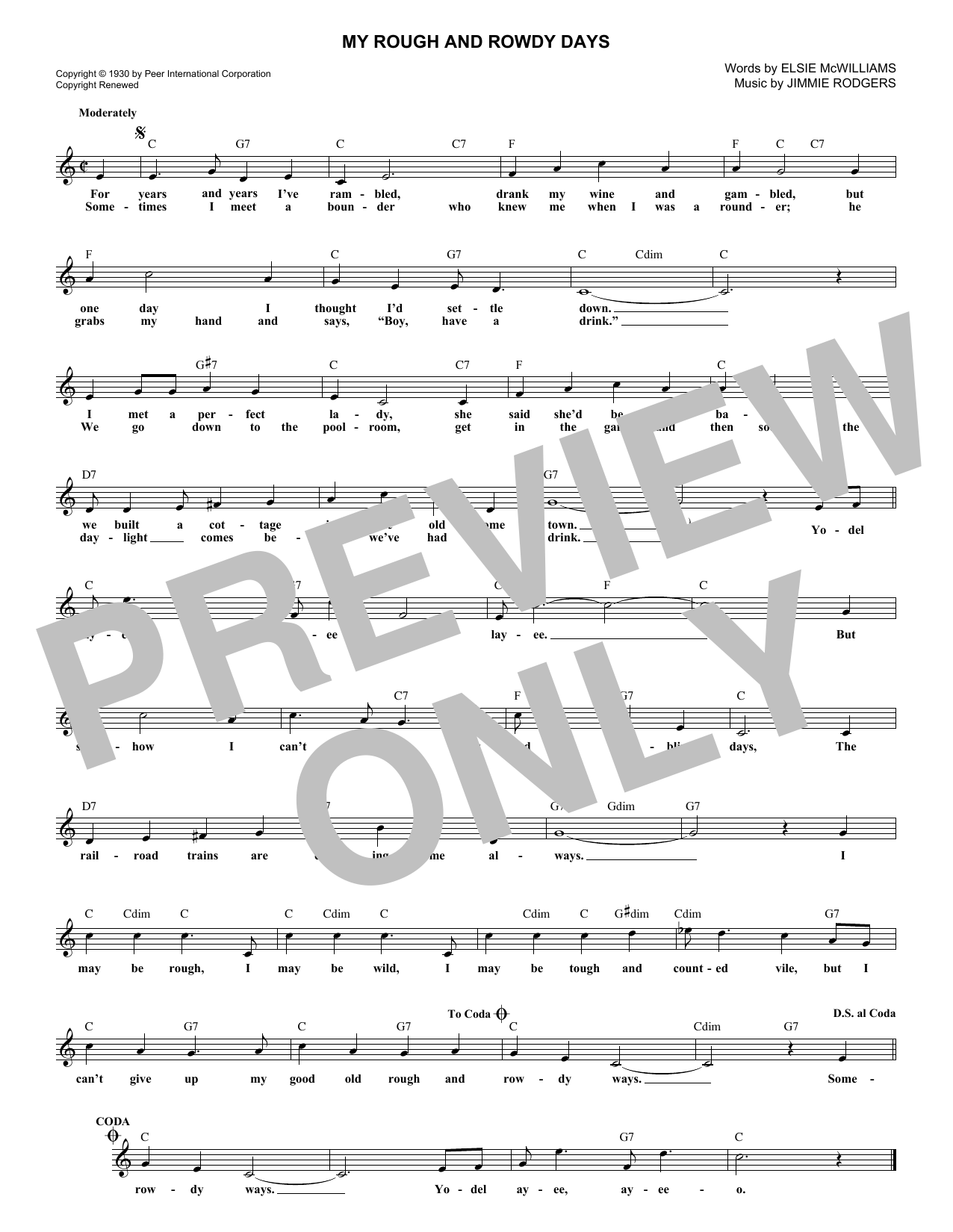 Jimmie Rodgers My Rough And Rowdy Ways sheet music notes and chords arranged for Lead Sheet / Fake Book