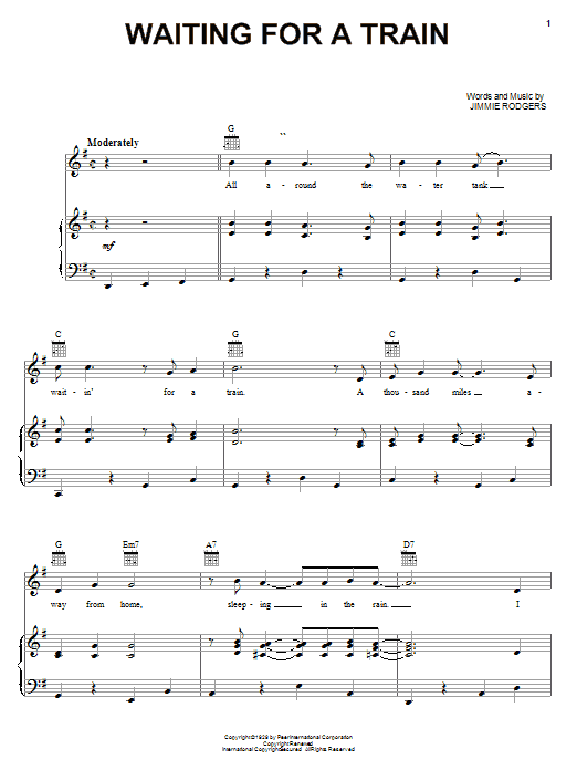 Jimmie Rodgers Waiting For A Train sheet music notes and chords arranged for Piano, Vocal & Guitar Chords (Right-Hand Melody)