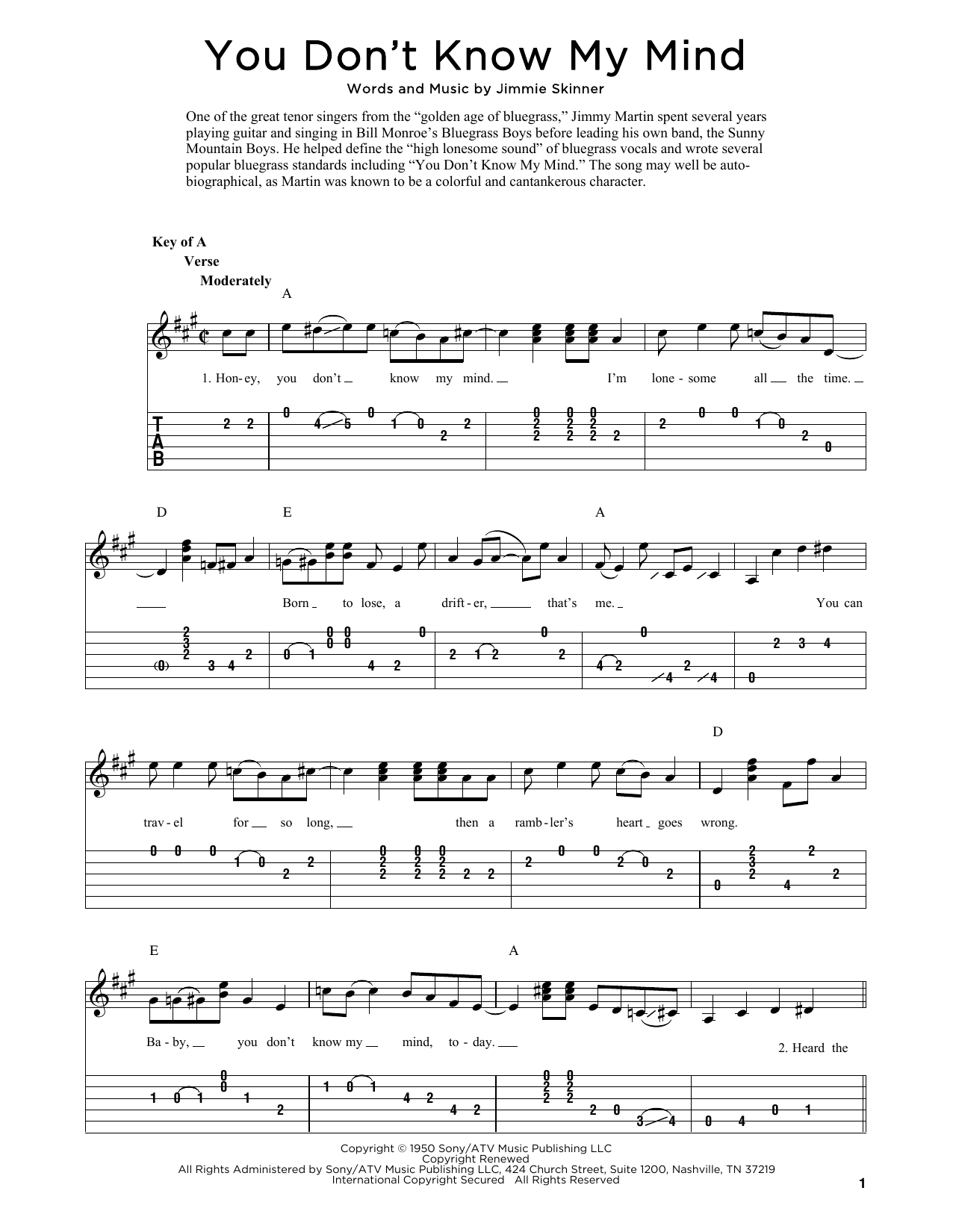 Jimmie Skinner You Don't Know My Mind (arr. Fred Sokolow) sheet music notes and chords arranged for Solo Guitar