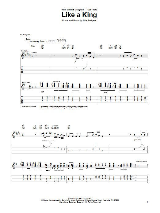 Jimmie Vaughan Like A King sheet music notes and chords arranged for Guitar Tab