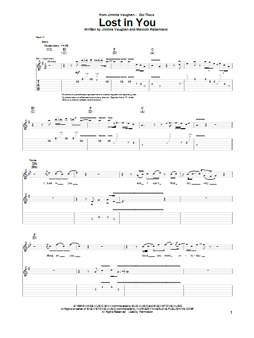Jimmie Vaughan Lost In You sheet music notes and chords arranged for Guitar Tab
