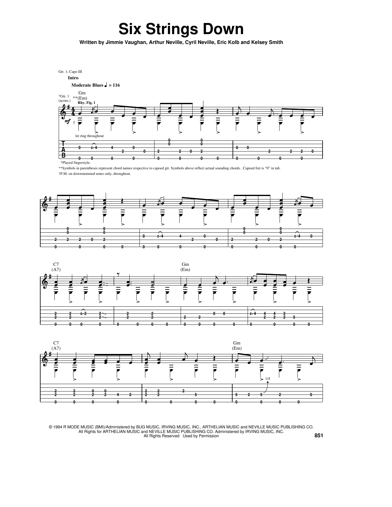 Jimmie Vaughan Six Strings Down sheet music notes and chords arranged for Guitar Tab