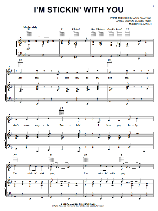 Jimmy Bowen I'm Stickin' With You sheet music notes and chords arranged for Piano, Vocal & Guitar Chords (Right-Hand Melody)