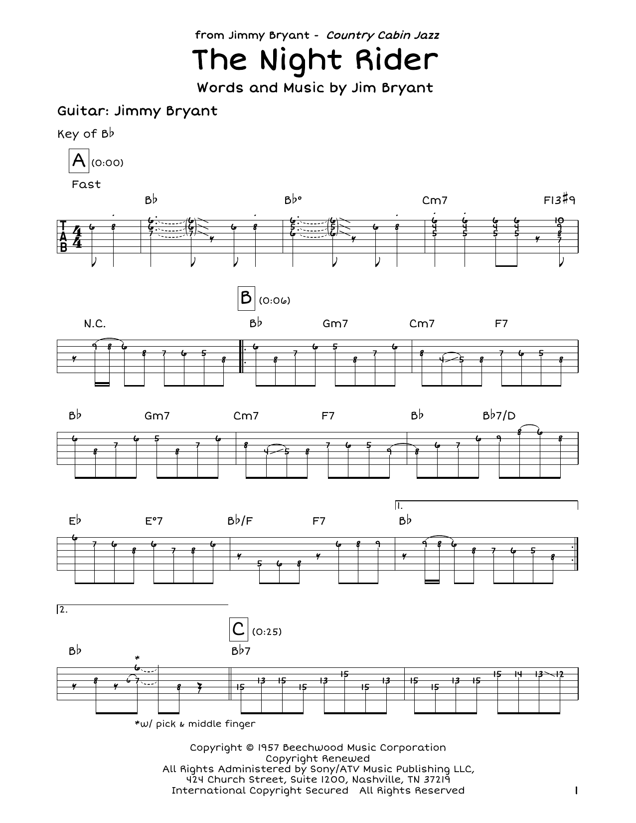 Jimmy Bryant with Speedy West The Night Rider sheet music notes and chords arranged for Guitar Cheat Sheet