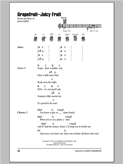 Jimmy Buffett Grapefruit-Juicy Fruit sheet music notes and chords arranged for Piano, Vocal & Guitar Chords (Right-Hand Melody)