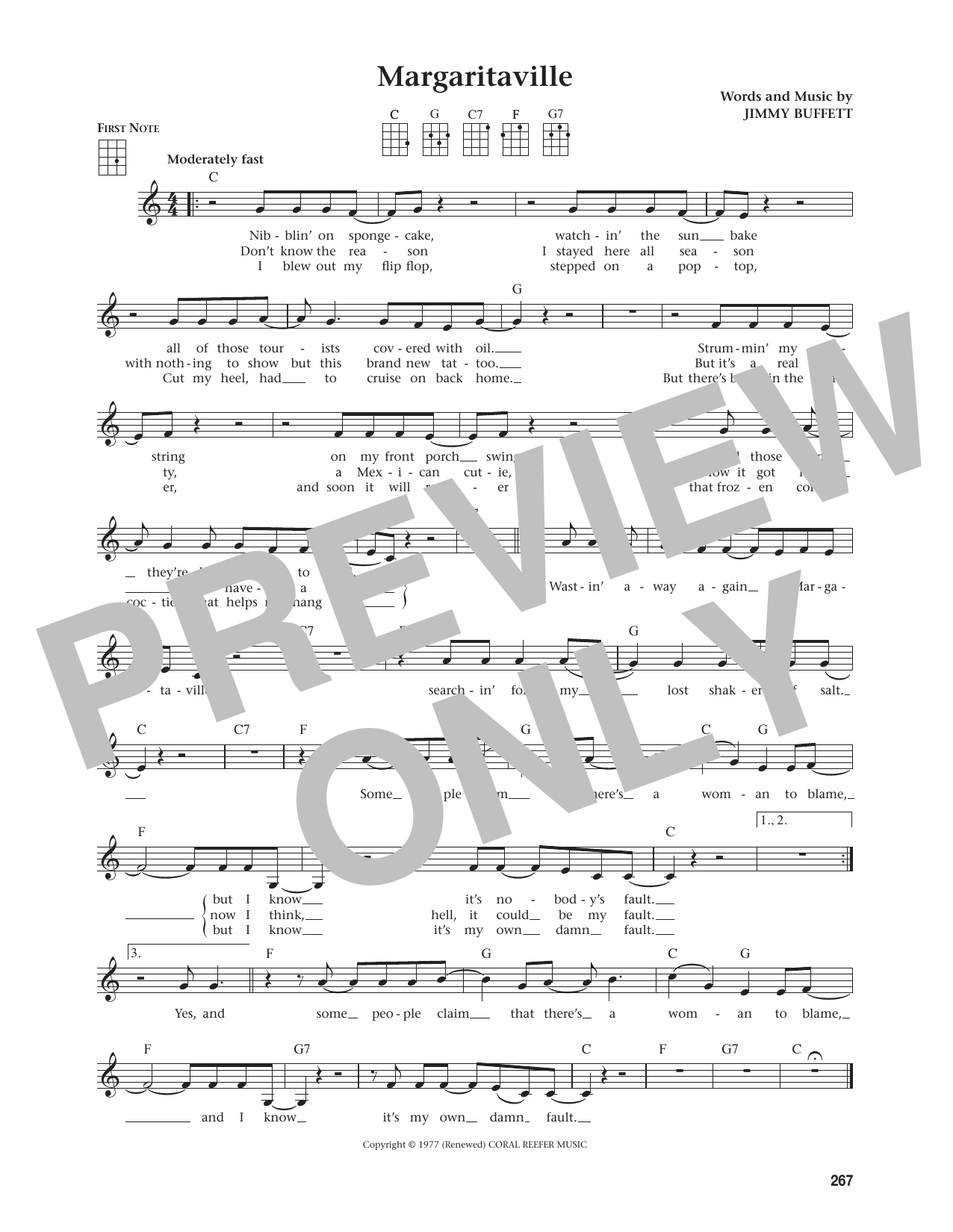 Jimmy Buffett Margaritaville (from The Daily Ukulele) (arr. Jim Beloff) sheet music notes and chords arranged for Ukulele