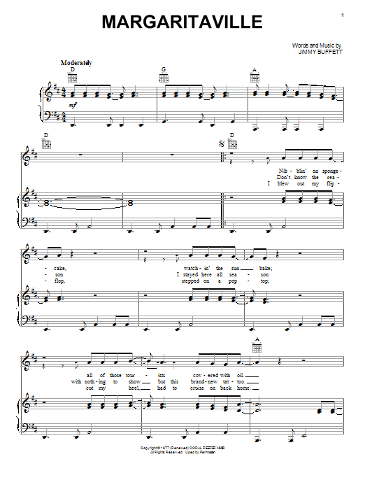 Jimmy Buffett Margaritaville sheet music notes and chords arranged for Easy Piano