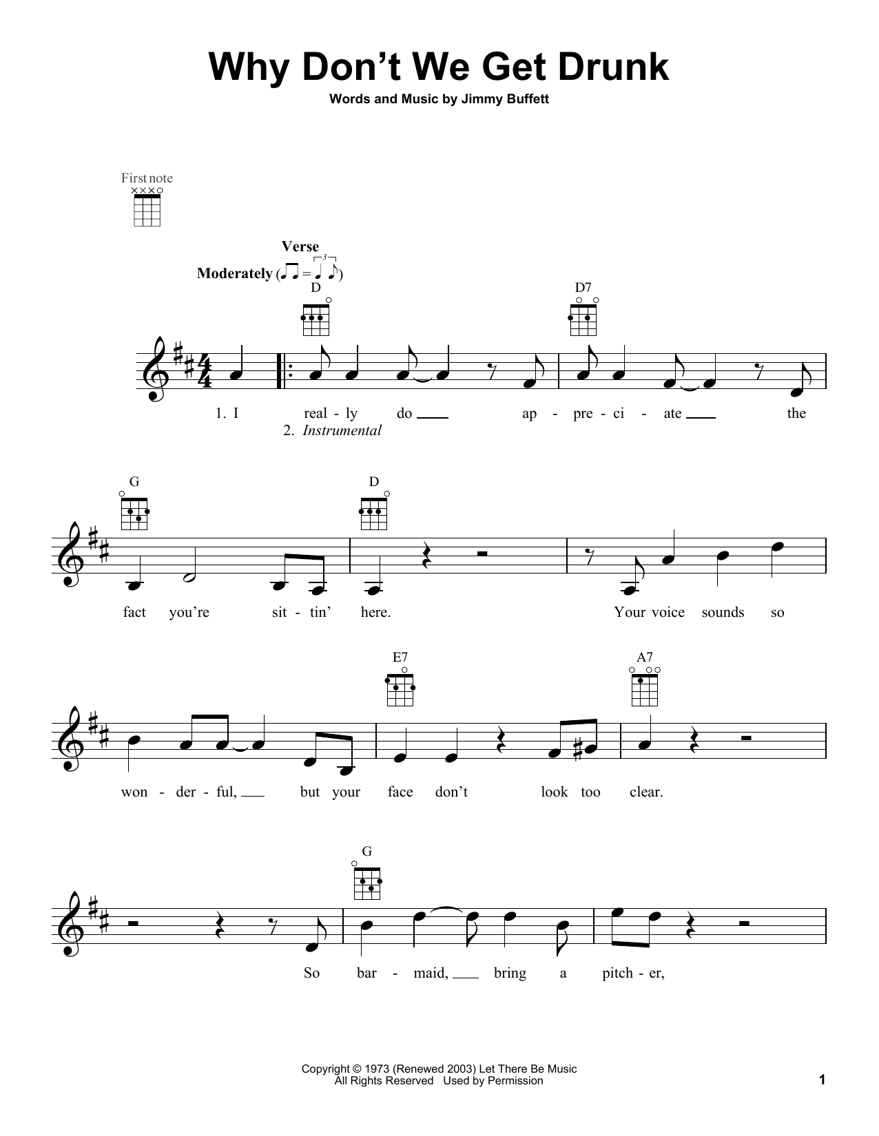 Jimmy Buffett Why Don't We Get Drunk sheet music notes and chords arranged for Ukulele