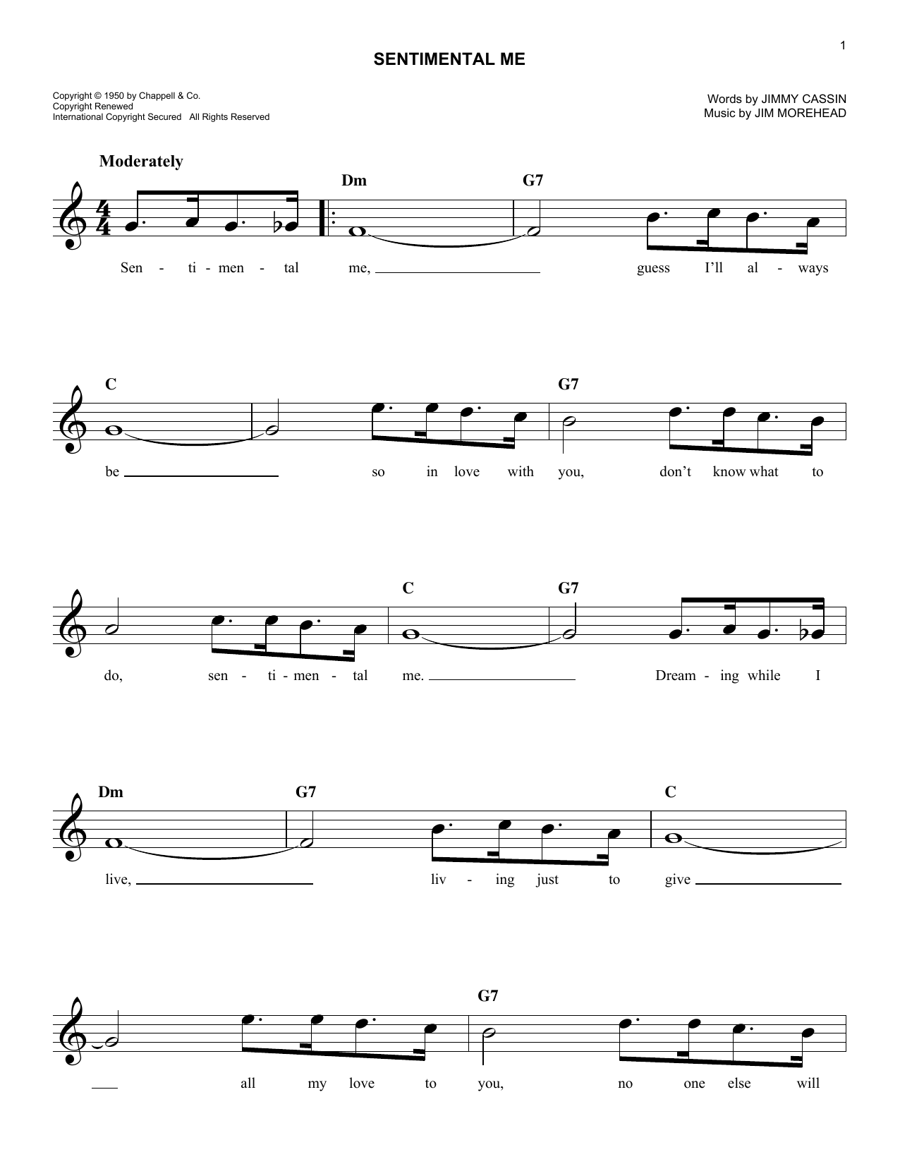 Jimmy Cassin Sentimental Me sheet music notes and chords arranged for Easy Lead Sheet / Fake Book
