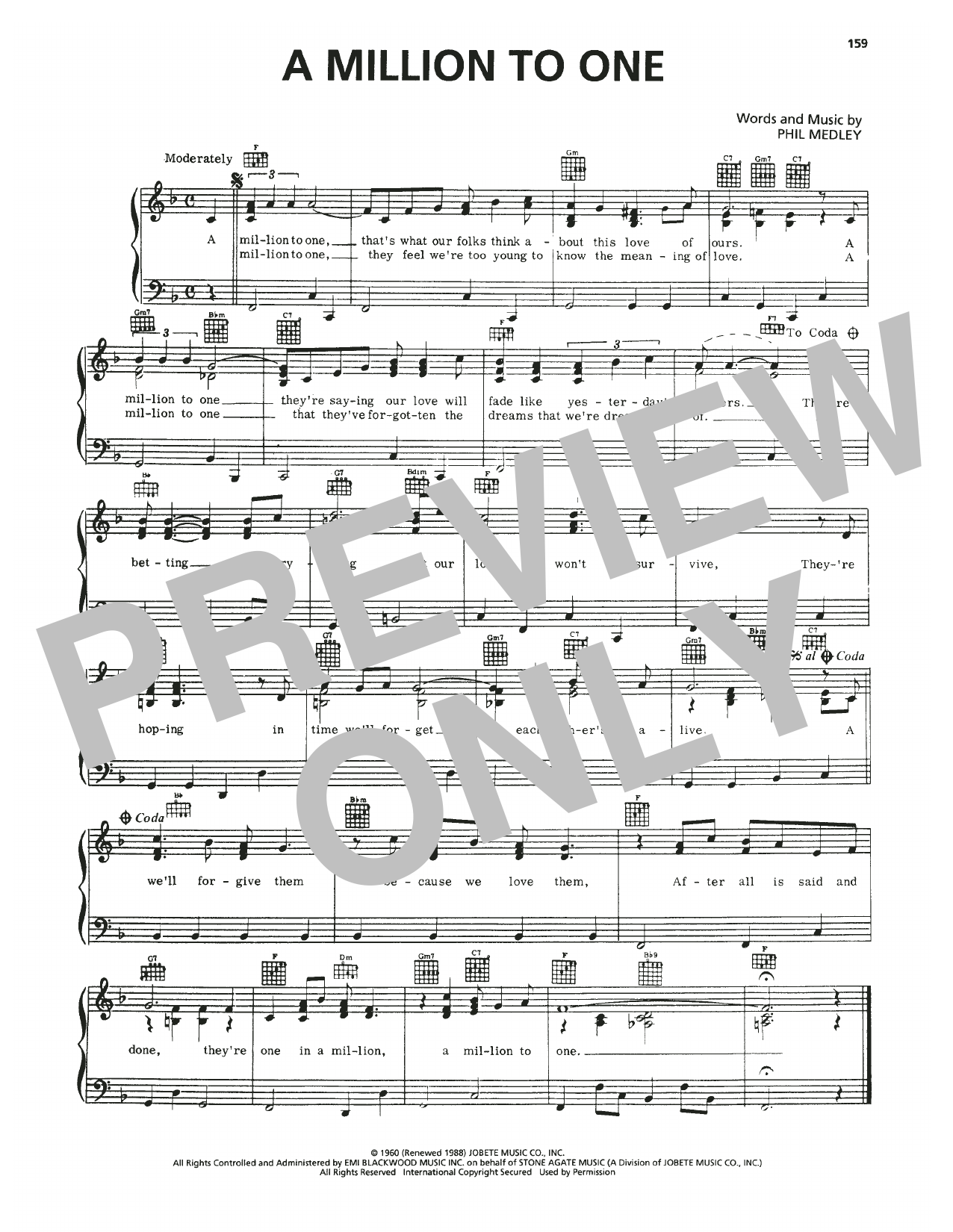 Jimmy Charles A Million To One sheet music notes and chords arranged for Piano, Vocal & Guitar Chords (Right-Hand Melody)