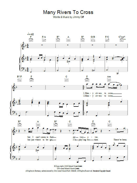 Jimmy Cliff Many Rivers To Cross sheet music notes and chords arranged for Keyboard Transcription