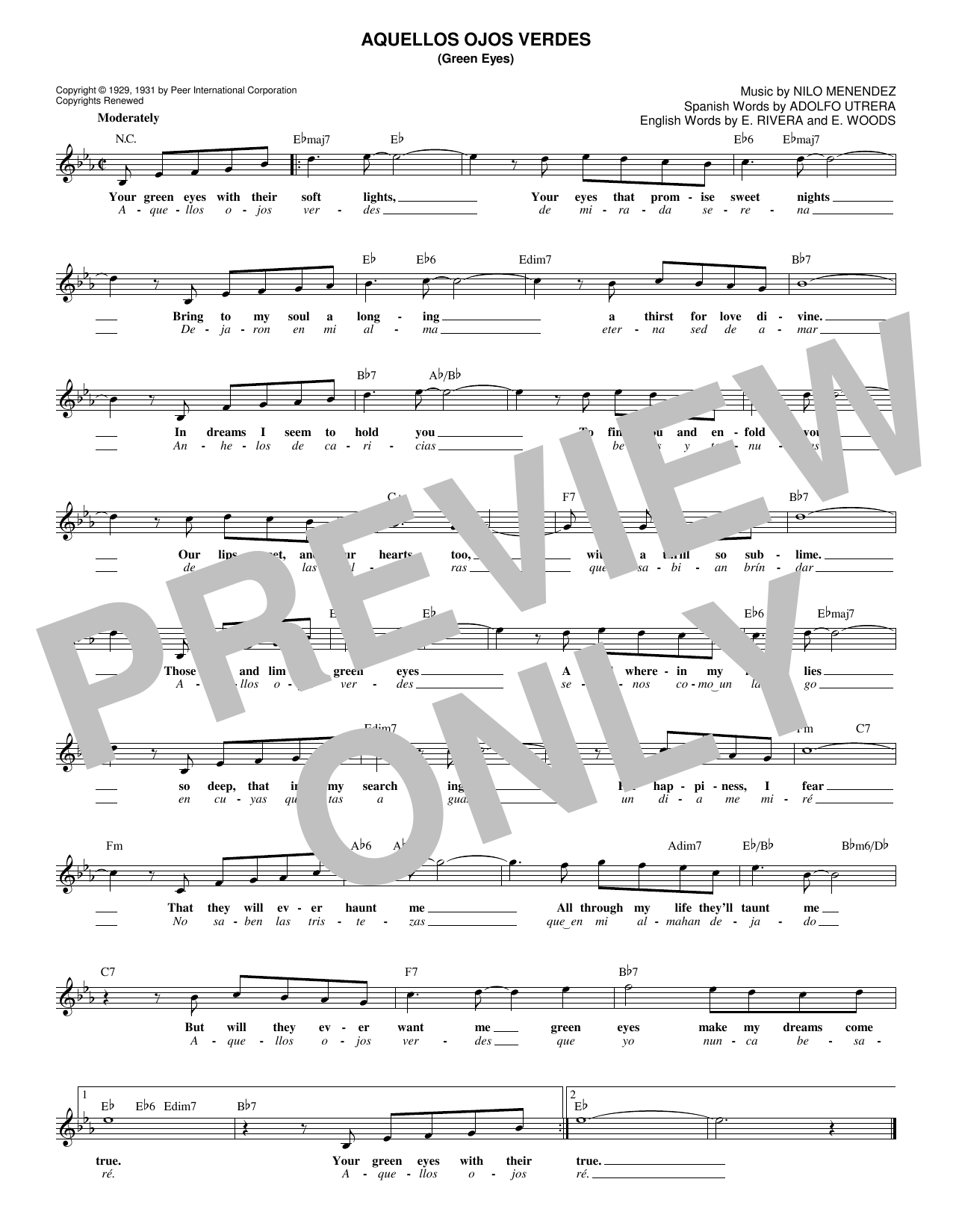 Jimmy Dorsey Aquellos Ojos Verdes (Green Eyes) sheet music notes and chords arranged for Ukulele