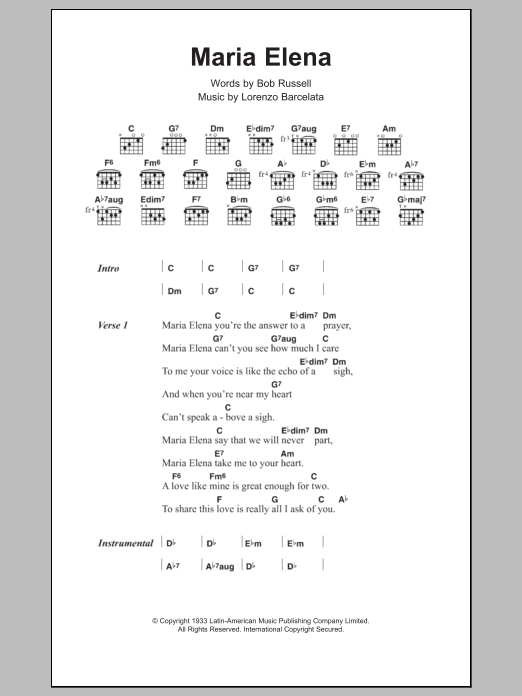 Jimmy Dorsey Maria Elena sheet music notes and chords arranged for Guitar Chords/Lyrics