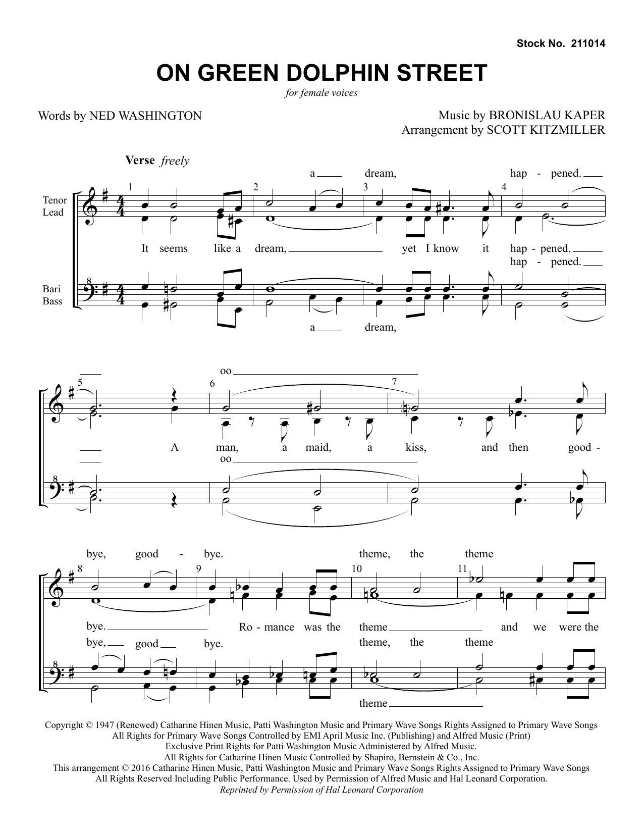 Jimmy Dorsey Orchestra On Green Dolphin Street (arr. Scott Kitzmiller) sheet music notes and chords arranged for SSAA Choir
