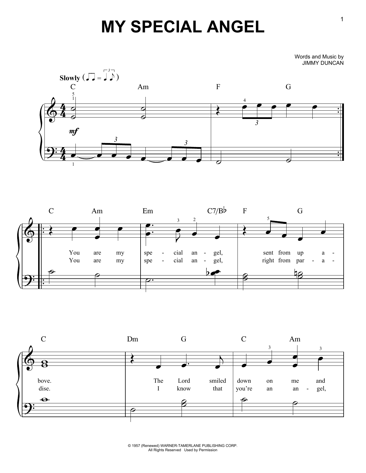 Jimmy Duncan My Special Angel sheet music notes and chords arranged for Easy Piano