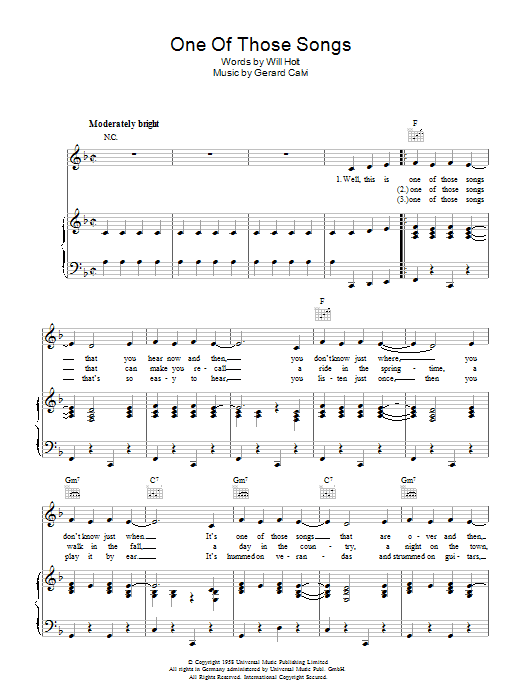 Jimmy Durante One Of Those Songs (Le Bal De Madame de Mortemouille) sheet music notes and chords arranged for Piano, Vocal & Guitar Chords
