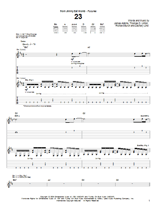 Jimmy Eat World 23 sheet music notes and chords arranged for Guitar Tab