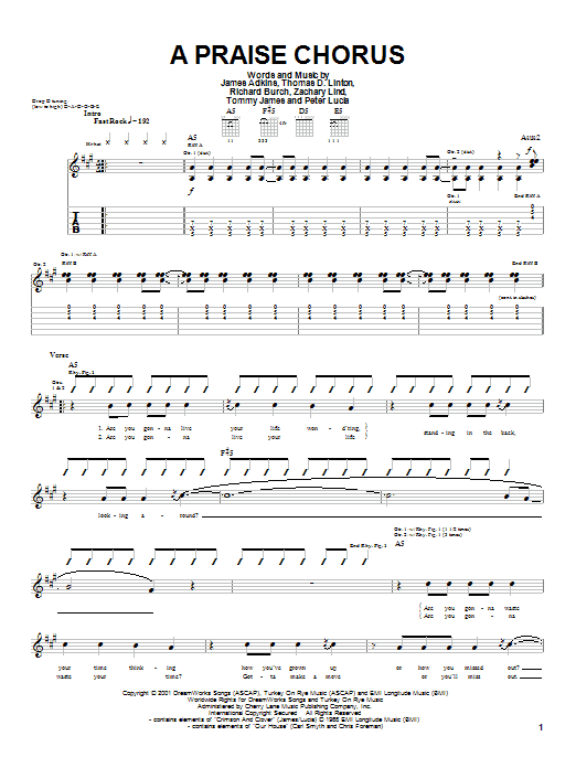 Jimmy Eat World A Praise Chorus sheet music notes and chords arranged for Guitar Tab