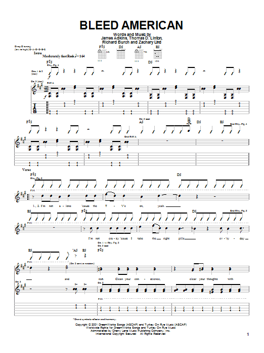 Jimmy Eat World Bleed American sheet music notes and chords arranged for Guitar Tab