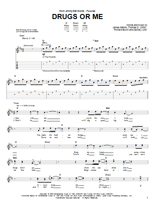 Jimmy Eat World Drugs Or Me sheet music notes and chords arranged for Guitar Tab