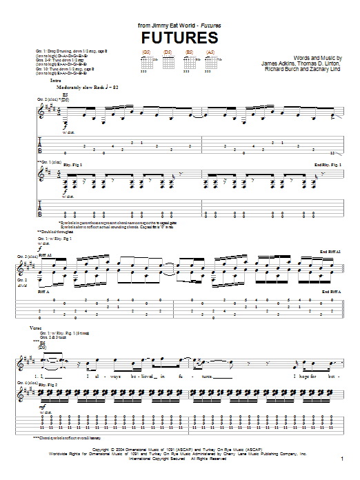 Jimmy Eat World Futures sheet music notes and chords arranged for Guitar Tab