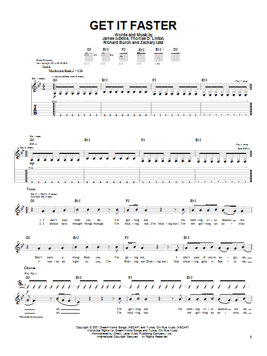 Jimmy Eat World Get It Faster sheet music notes and chords arranged for Guitar Tab