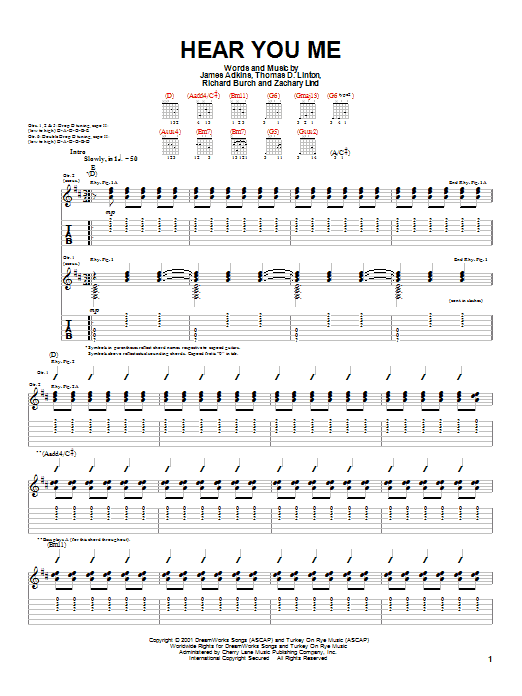 Jimmy Eat World Hear You Me sheet music notes and chords arranged for Guitar Tab