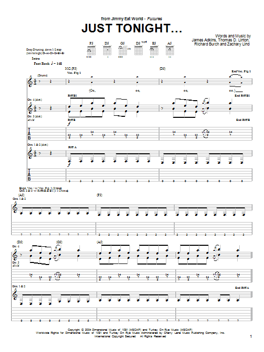 Jimmy Eat World Just Tonight... sheet music notes and chords arranged for Guitar Tab