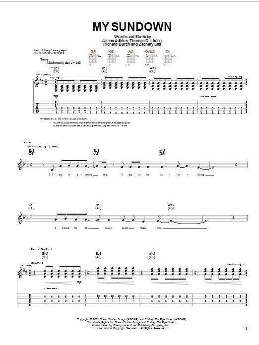Jimmy Eat World My Sundown sheet music notes and chords arranged for Guitar Tab