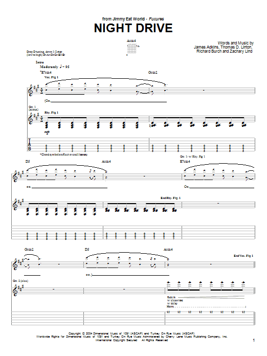Jimmy Eat World Night Drive sheet music notes and chords arranged for Guitar Tab