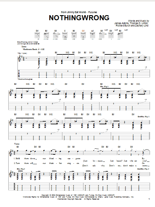 Jimmy Eat World Nothingwrong sheet music notes and chords arranged for Guitar Tab