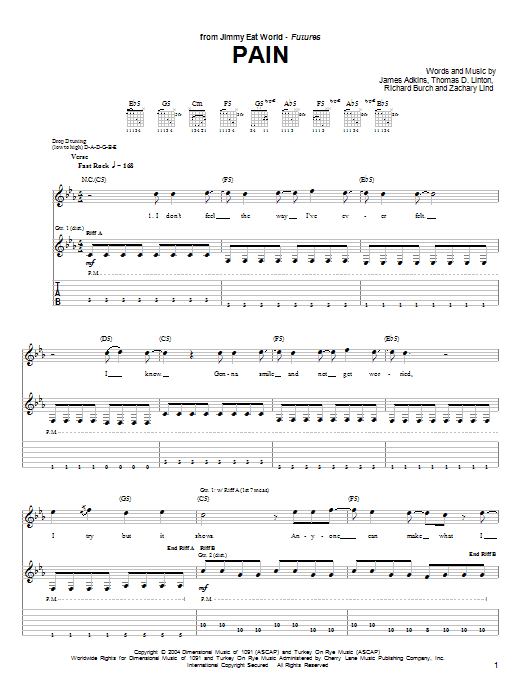 Jimmy Eat World Pain sheet music notes and chords arranged for Guitar Tab