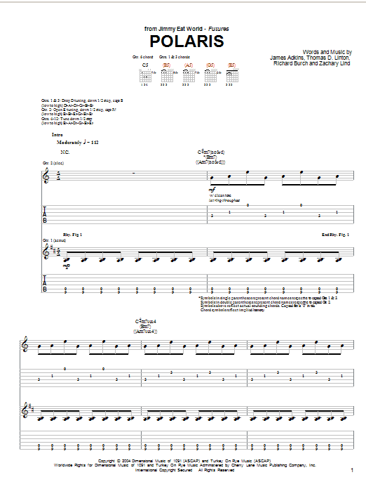 Jimmy Eat World Polaris sheet music notes and chords arranged for Guitar Tab
