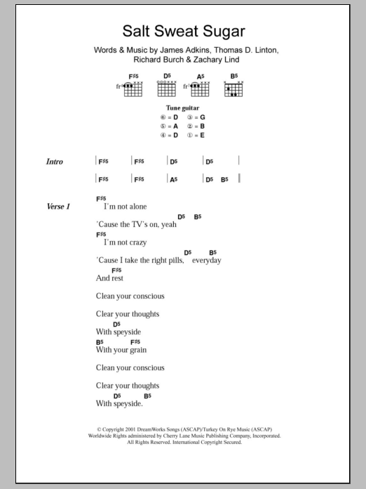 Jimmy Eat World Salt Sweat Sugar sheet music notes and chords arranged for Guitar Chords/Lyrics