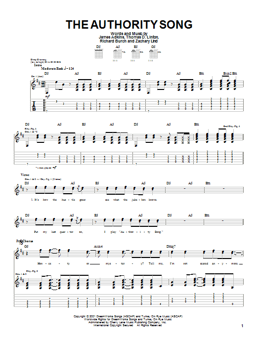 Jimmy Eat World The Authority Song sheet music notes and chords arranged for Guitar Tab