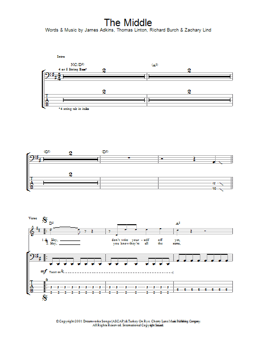 Jimmy Eat World The Middle sheet music notes and chords arranged for Guitar Chords/Lyrics