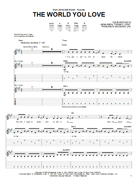 Jimmy Eat World The World You Love sheet music notes and chords arranged for Guitar Tab