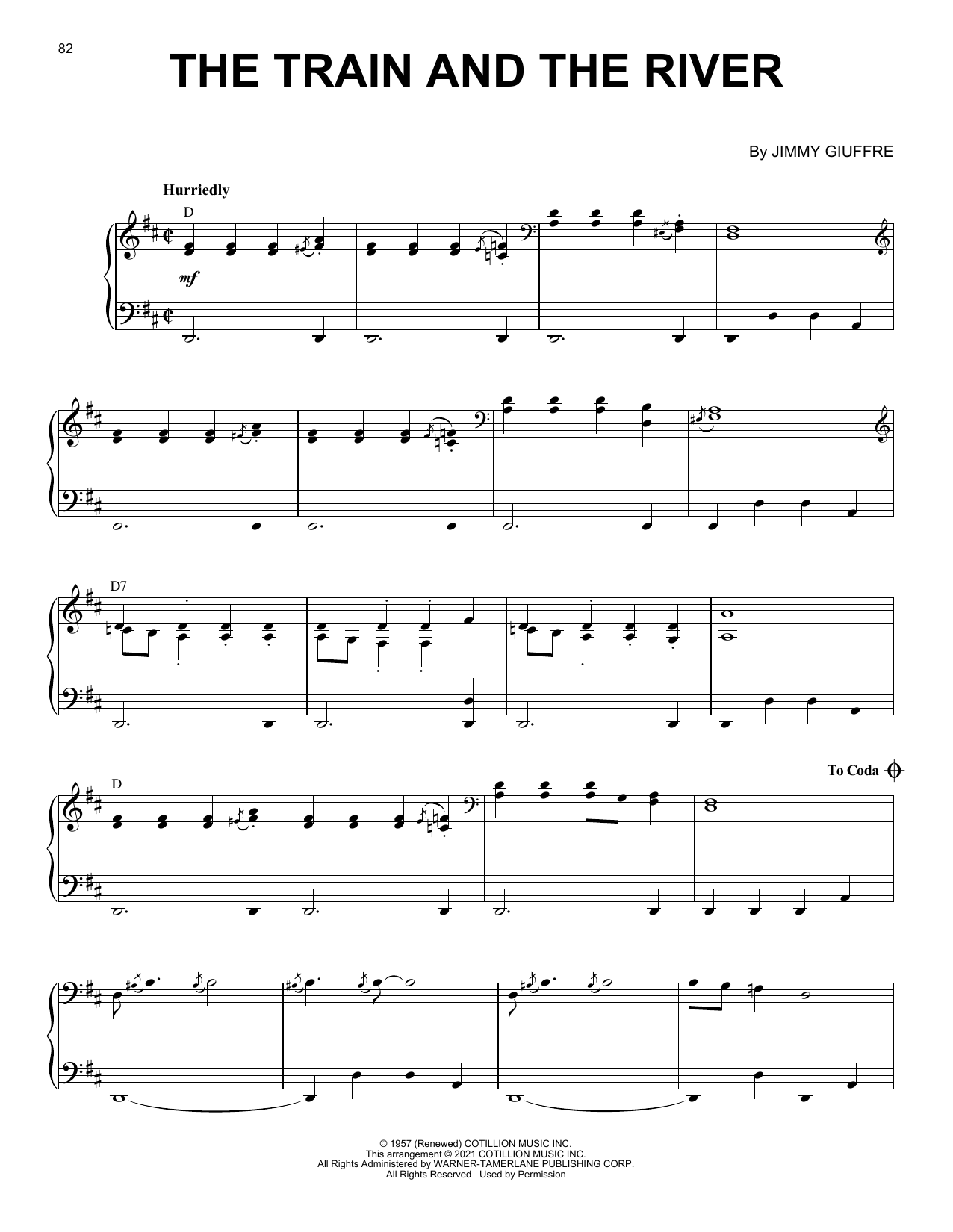 Jimmy Giuffre The Train And The River [Jazz version] (arr. Brent Edstrom) sheet music notes and chords arranged for Piano Solo